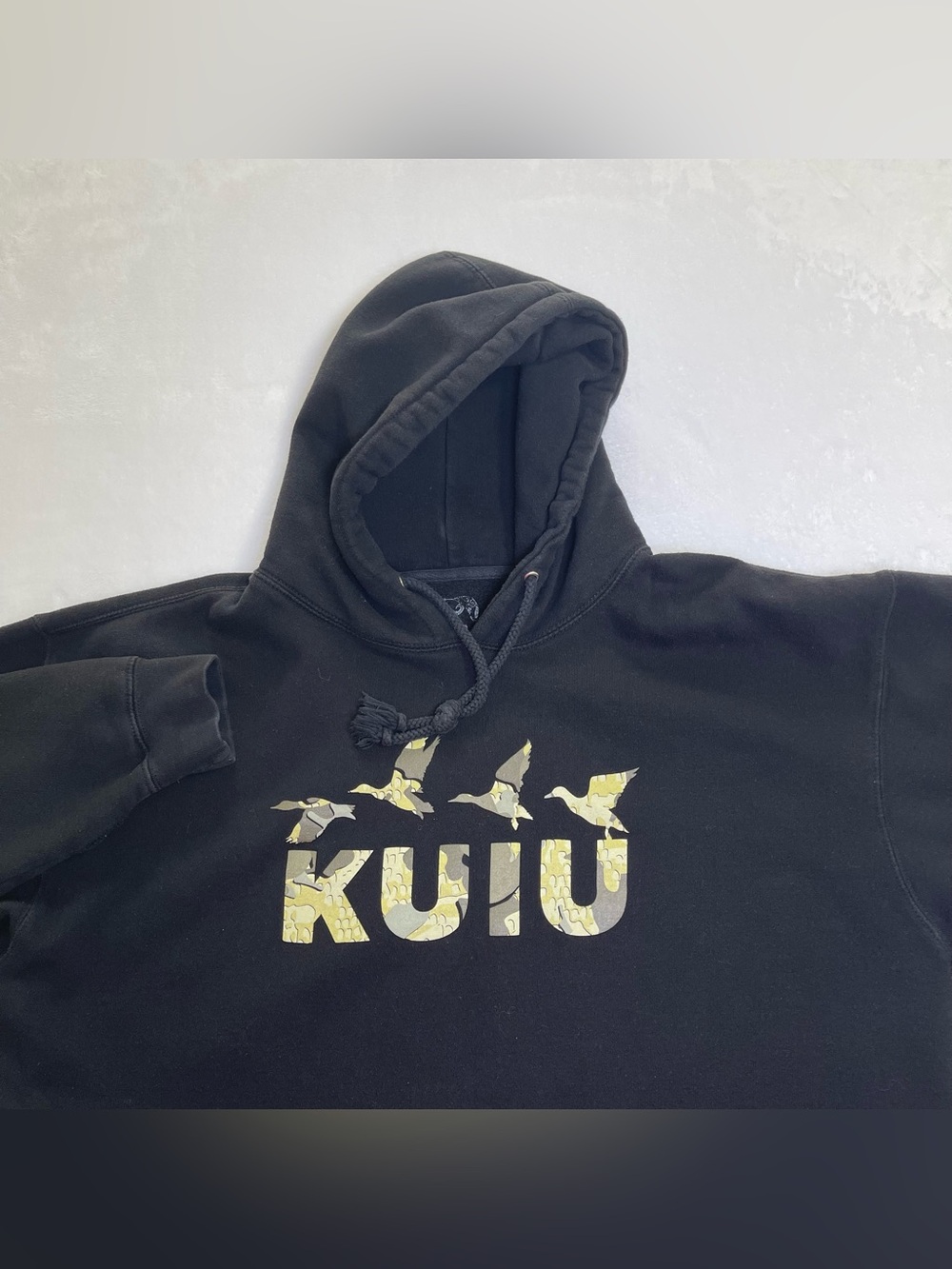 KUIU Waterway Ducks Graphic Hoodie Black Mens XL Camo Logo Pullover Sweatshirt